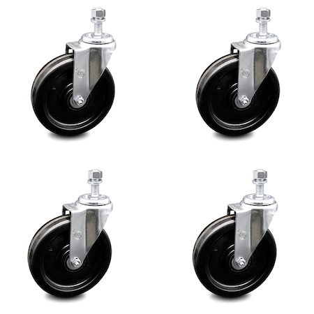 Service Caster 6 Inch Phenolic Wheel Swivel 12mm Threaded Stem Caster Set SCC-TS20S615-PHR-M1215-4
